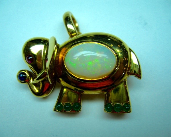 Opal Elephant Pendant